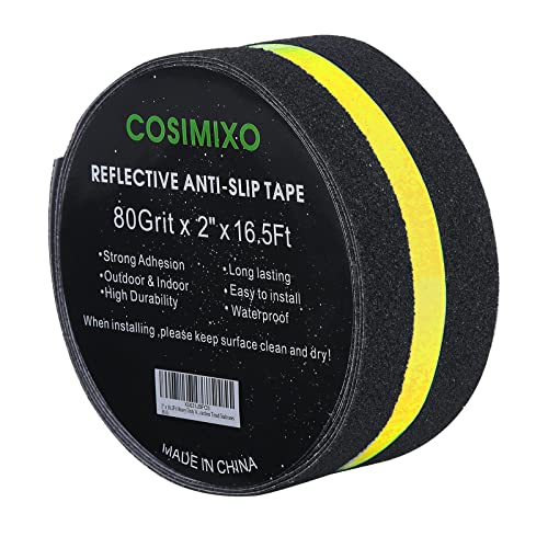 COSIMIXO 2" x 16.5FT Anti Slip Tape with Reflective Stripe,Premium Grip Tape Non Slip Stair Treads Tape,Non Skid Tape, High Traction Adhesive for Stairs Step Black/Yellow - color: Black/Yellow, size: 2Inch x 16.5Ft