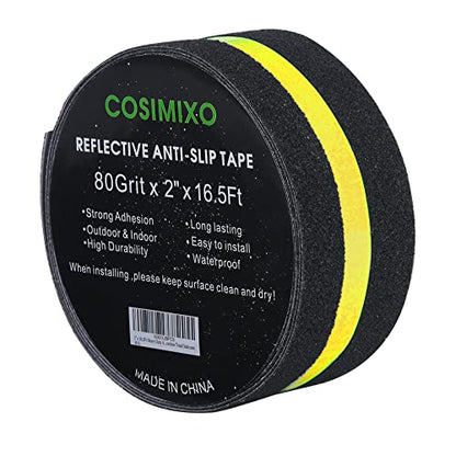 COSIMIXO 2" x 16.5FT Anti Slip Tape with Reflective Stripe,Premium Grip Tape Non Slip Stair Treads Tape,Non Skid Tape, High Traction Adhesive for Stairs Step Black/Yellow - color: Black/Yellow, size: 2Inch x 16.5Ft