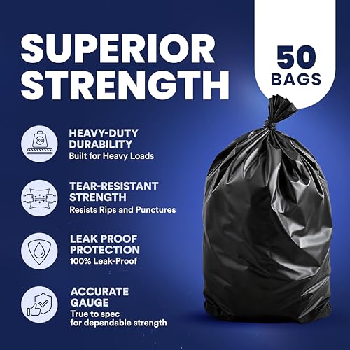 Plasticplace 56 gallon Trash Bags │ 1.5 Mil │ Black Heavy Duty Garbage Can Liners │ 38” x 58” | 50 Count (Pack of 1) - color: Black, size: 50 Count (Pack of 1)