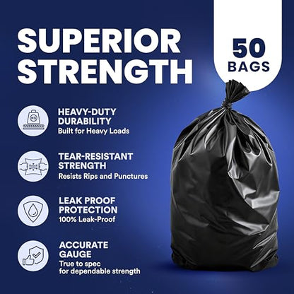 Plasticplace 56 gallon Trash Bags │ 1.5 Mil │ Black Heavy Duty Garbage Can Liners │ 38” x 58” | 50 Count (Pack of 1) - color: Black, size: 50 Count (Pack of 1)