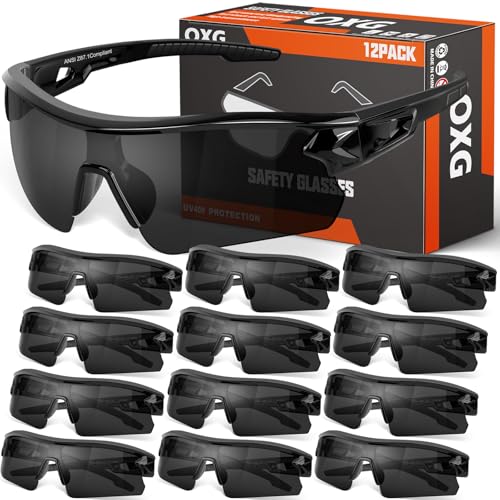 OXG 12 Pack Safety Glasses for Men Women, ANSI Z87.1 Protective Eyewear - color: Grey