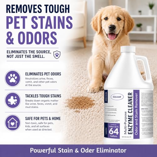Enzymatic Cleaner Multi-Purpose Enzyme Cleaner for Dog Urine and Poop Carpet | Cat Pee Odor eliminator Pet Urine Enzyme Drain Cleaner | Floors, Carpets, Laundry, Bathrooms, Trash Can Deodorizer, 128oz