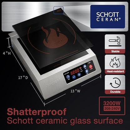 ChangBERT Portable Induction Cooktop 208-240V 3200W NSF Certified Commercial Range Countertop Burner Pro Chef Professional Hot Plate High Power Premium Stainless Steel Housing Schott Glass - style: FlameCold Series 3200W 208-240V