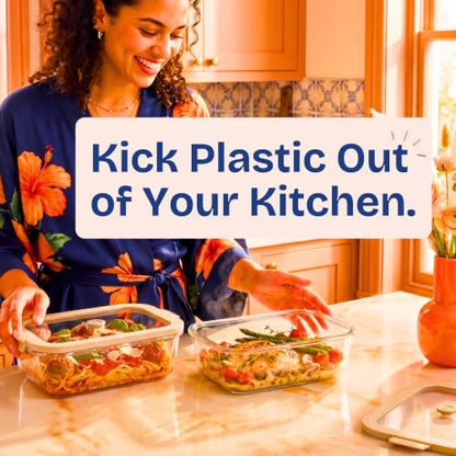 Non-Toxic Glass Food Containers with Lids, 2-Pack, 50 oz, Airtight, Beige - color: Beige, size: 50 Oz