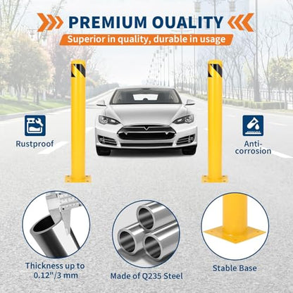 Safety Bollard Traffic Bollard 42 Inch Height Bollard Post, 4.5 Inch Diameter Q235 Steel Bollard Post, 2 Pack Heavy Duty Steel Safety Post for Driveway Parking Lot Garage Traffic Control - size: 42"*4.5"- 2 Pack