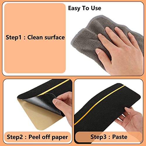 WOPPLXY 10 Pcs Anti Slip Stair Tread with Reflective Stripe, 6" x 24" Black Grip Tape for Stairs Adhesive Non Skid Tape Outdoor Traction Treads Staircase Step Treads Friction Abrasive for Stairs Step