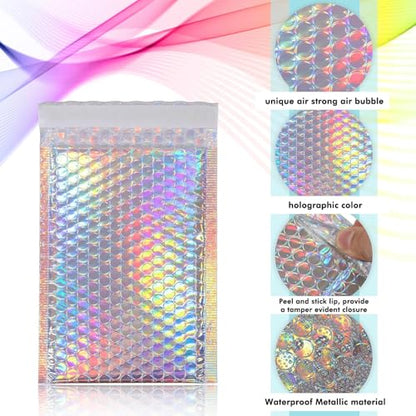 Outus 50 Pcs Bubble Mailers 3 Sizes, Bubble Shipping Envelopes, Rainbow - color: Rainbow Color