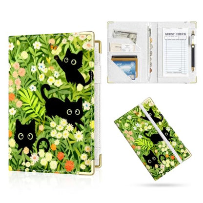 Server Book,7 Pocket Zipper Organizer,Server Books for Waitress - color: Black Cat