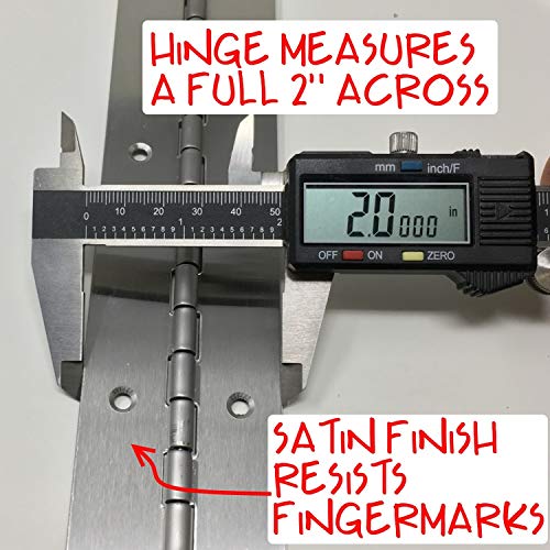 Heavy Duty 2" x 24" 201 Stainless Steel Piano Hinge - .060" Thick - ¾" S.S. Screws Included - 1 Pack - color: 1 Hinge, size: 24 Inch