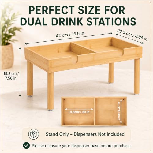 1-2 Gallon Bamboo Drink Dispenser Stand Beverage Dual Drink Stand for Party