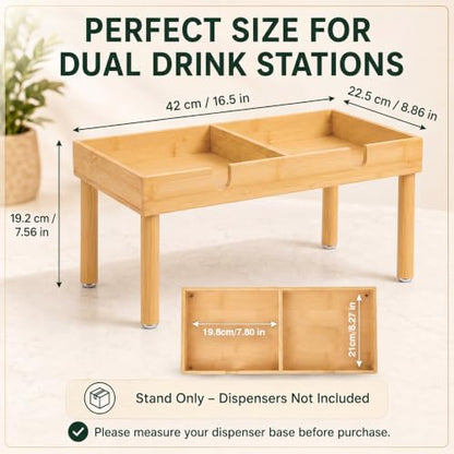 1-2 Gallon Bamboo Drink Dispenser Stand Beverage Dual Drink Stand for Party