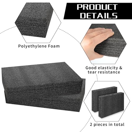 2 Pcs Polyethylene Foam Sheet 12 x 8 x 2.1 Inch Polyethylene Foam Insert Cuttable Packing Foam Block Foam Padding for Toolbox Storage and Crafts, Black