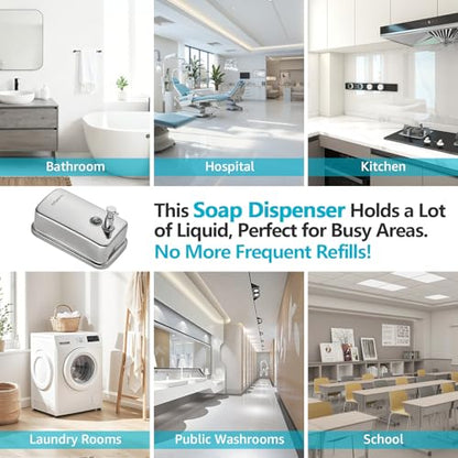 304 Stainless Steel Soap Dispenser Wall Mount, 800 mL - size: 27.05 fl.oz./ 800ml