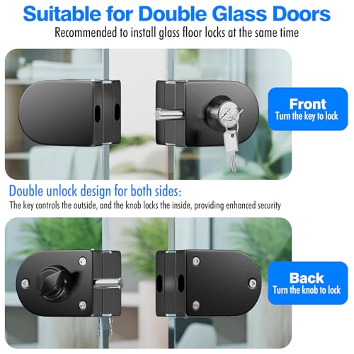 Ranbo No-Drill Double Glass Door Lock with Key for Swing Door, Dual-Bolt - color: LE-119B Brushed Black