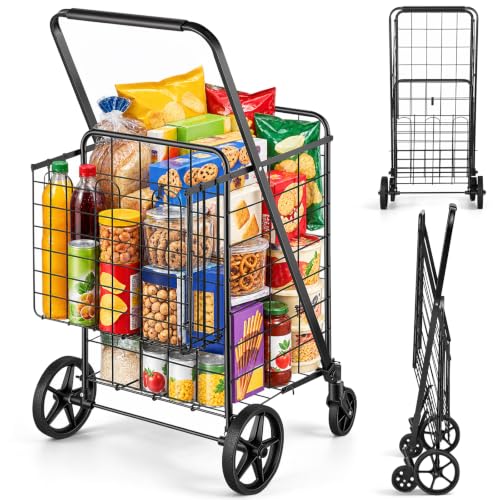 VEVOR Folding Shopping Cart Jumbo Grocery Utility Cart with Double Baskets - size: Large