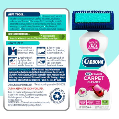 Carbona 2-in-1 Oxy-Powered Carpet Cleaner (13.5 Fl Oz), Spot Cleaner with Dual Sponge & Bristle Applicator for Targeted Cleaning, Fast Formula - size: 13.5 Fl Oz