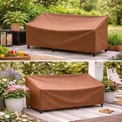 Outdoor Bench Cover, 2 Seater Patio Bench Cover, Waterproof Heavy Duty Patio Furniture Protector with Air Vents, Buckle Straps and Drawcord, 53 x 26 x 35 in, Brown