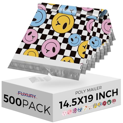 Fuxury Poly Mailers 14.5x19" 500Pcs,Shipping Bag for Clothes,Checkerboard - color: Smile Face, size: 14.5x19" 500pcs