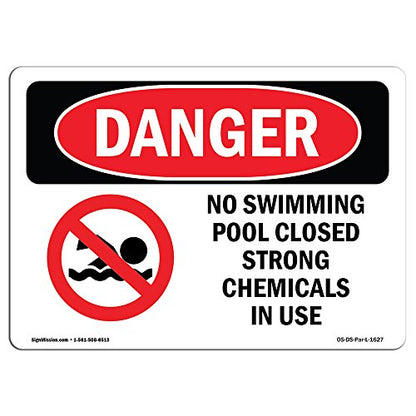 OSHA Danger Sign - No Swimming Pool Closed Chemicals in Use | Decal | Protect Your Business, Construction Site, Shop Area | Made in The USA - size: 14" X 10" Decal