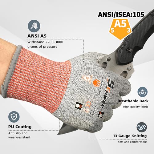 Schwer 12 Pairs A5 Cut Resistant Gloves, Non PFAS & Fiberglass，CR3088, M - color: Grey A5, size: Medium