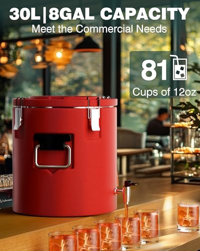 WantJoin Insulated Beverage Dispenser 8 Gallon, Stainless Steel Hot & Cold Drink Dispenser with Spigot Handles, Thermal Drink Container for Juice Tea Milk Catering Restaurant Parties - size: 8 Gallons