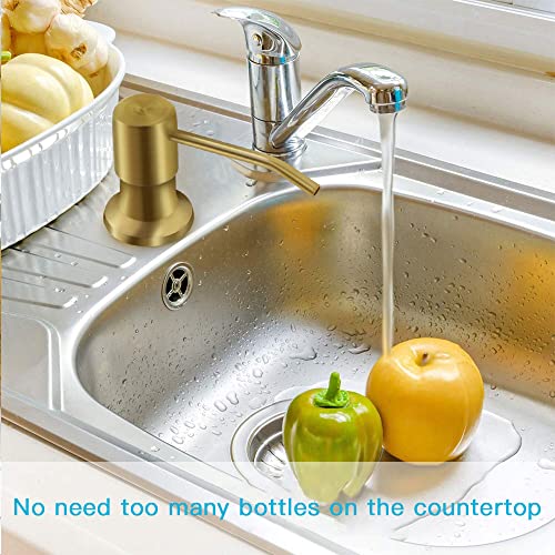 OHiHi Dish Soap Dispenser for Kitchen Sink, Countertop Sink Soap Dispenser Water Pump with 47” No-Spill Extension Tube Kit Design for Kitchen Bathroom, Easy to Press, No More Refills （Golden） - color: Golden