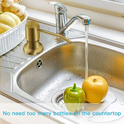 OHiHi Dish Soap Dispenser for Kitchen Sink, Countertop Sink Soap Dispenser Water Pump with 47” No-Spill Extension Tube Kit Design for Kitchen Bathroom, Easy to Press, No More Refills （Golden） - color: Golden