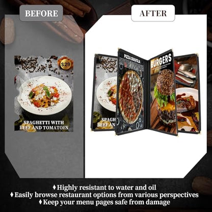 8.5 x 11 Inch Menu Covers 10 Pack Double Stitched Menu Sleeves 4 Pages / 8Views Menu Holder Crystal Clear Vinyl Protection Easy-Insert Design for Bar Cafe Restaurant Menu Covers - size: 10 Pack (4 Page, 8 View)
