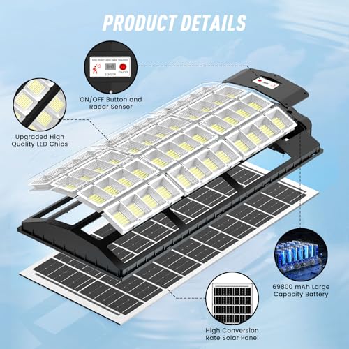 15000W Large Solar Street Lights Outdoor Waterproof, Heavy Duty Solar Parking Lot Lights with Remote Control and Motion Sensor, Pole or Wall Mount, for Outside Commercial Yard Driveway Garage - size: L 1 PACK