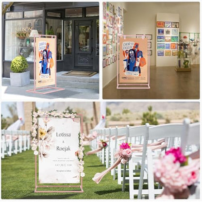 50H" Wedding Welcome Sign Stand with 8 Pair Satin Ribbon & 2 Leather Strap - color: Pink