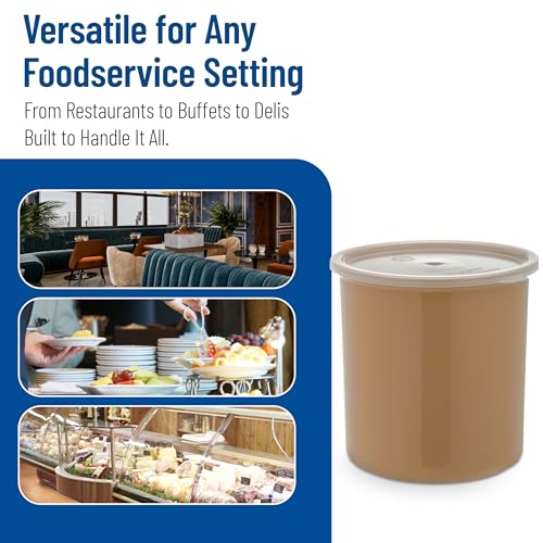 Carlisle FoodService Products Classic Round Storage Container Crock with Lid for Kitchen, Restaurants, Home, Plastic, 2.7 Quarts, Beige