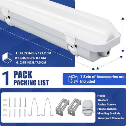 4FT LED Vapor Tight Light 60W/50W/40W,4000K/5000K/6000K CCT,1Pack - size: 4FT (1-Pack)