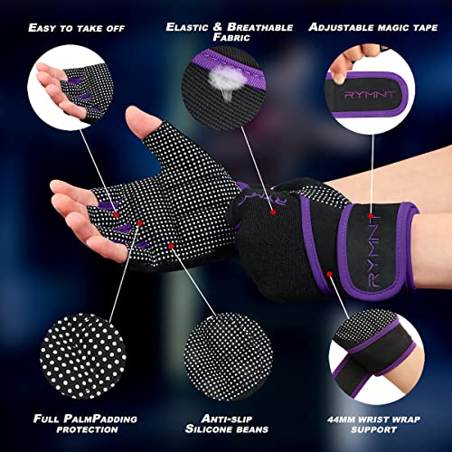 Workout Gloves for Women Men with Wrist Wrap Support Weight Lifting Gloves - color: Purple, size: Medium