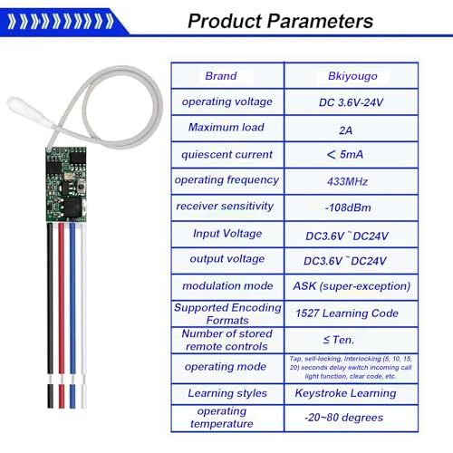 433mhz Remote, 12v Remote Control Switch, DC 6V 12V 24V 1CH Channel Relay Wireless Secure RF Remote Control Switches Transmitter and Receiver kit, Momentary Toggle Latched Delay Mode(1Pack) - color: 1 transmitters and 1 receiver