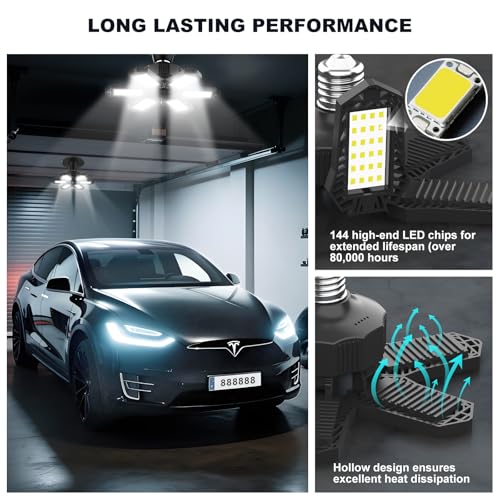 LED Garage Lights Bulb 4 Pack 180W Led Screw in Garage Lights 18000LM 6500K Bright LED Garage Ceiling Lights Deformable Garage Shop Light for Attic Basement Workshop Screw in E26 E27 Base - size: 4 Pack