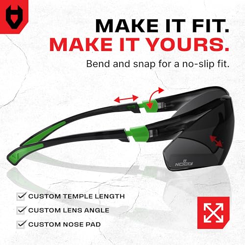 NoCry Safety Sunglasses with Green Tinted Wraparound Lenses; Tinted Safety Glasses for Men and Women with Adjustable Arms & No-Slip Grips; Work Glasses with UV 400 Protection; ANSI Z87.1 Rated - color: Black & Green