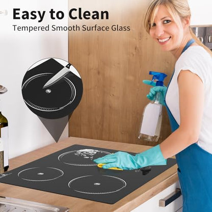 GIHETKUT Electric Cooktop, 220V 5000W Stove Top, 9 Power Levels, Kids Lock & Timer, Hot Surface Indicator, Overheat Protection,knob and touch control 3 Burner Electric cooktop - size: 3 Burner Electric cooktop