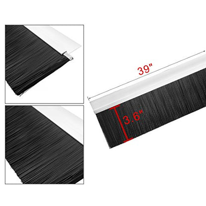 uxcell Door Bottom Sweep H-Shape Aluminum Alloy Base with 3.6-inch Black Nylon Brush 39-inch x 4.65-inch - color: Silver, size: 39.37" x 3.6"