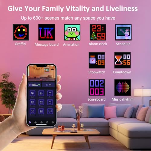 16x16 Programmable LED Pixel Screen, Digital Alarm Clock Matrix Panel, Pixel Light Art Display with APP Control, DIY Graffiti Animation Message Board Gift for Gamers Men&Women, Him/Her, Boys & Girls - size: 16*16