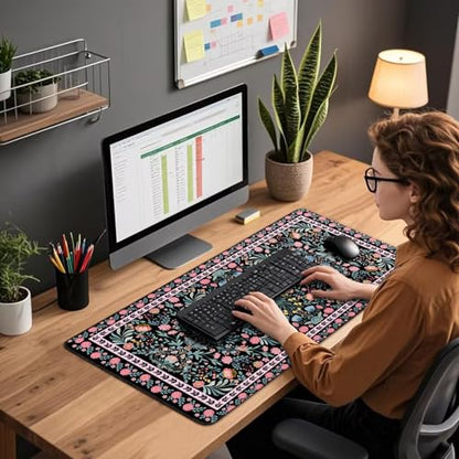 Black Floral Desk Mat Large Mouse Pad 31.5"x15.7" Non-Slip - color: Black Floral