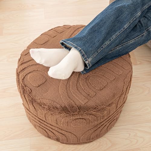 Asuprui Round Ottoman Pouf Foot Stool, Coffee 20x14 in,Sofa Couch Foot Rest - color: Coffee, size: 20"D x 20"W x 14"H