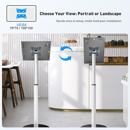 AboveTEK Anti-Theft iPad Floor Stand Kiosk, Height Adjustable Tablet Stand with Locking Enclosure, Heavy-Duty Floor Tablet Stand for 12.9–13" iPad Pro/Air & 12.4" Galaxy Tab S, Retail & POS Use - size: 12.9"/13" iPad & 12.4" Galaxy Tab