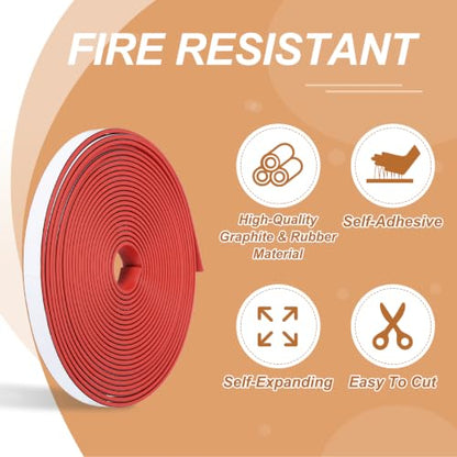 Smoke Fire Seal Strip 19.7 Feet 12mm/0.47" Wx2mm/0.08" T Red - color: Red, size: 19.7 FT x 12mm / 0.47" W x 2mm / 0.08" T