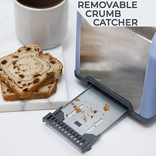 Rae Dunn Toaster, Stainless Steel 2 Slice Square Toaster, Wide Slot with 5 Browning Levels, with Bagel, Defrost and Cancel Options (Navy) - color: Navy