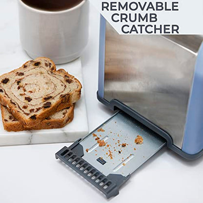 Rae Dunn Toaster, Stainless Steel 2 Slice Square Toaster, Wide Slot with 5 Browning Levels, with Bagel, Defrost and Cancel Options (Navy) - color: Navy