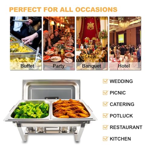 Festa Essential 3 Pack 8QT Rectangular Chafing Dish Buffet Set Stainless Steel Catering Chafers Food Warmer with Full,Half Food Pan,Fuel Holder,Foldable Frame For Weddings/Parties/Banquets Events - size: 1/1 pan*3, 1/2 pan*6