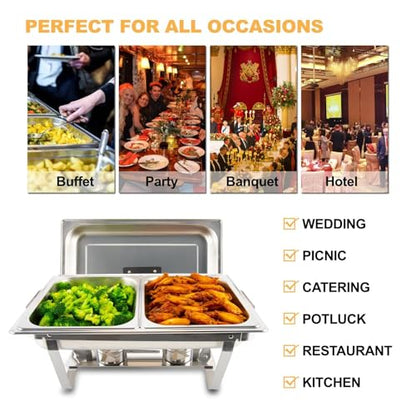 Festa Essential 3 Pack 8QT Rectangular Chafing Dish Buffet Set Stainless Steel Catering Chafers Food Warmer with Full,Half Food Pan,Fuel Holder,Foldable Frame For Weddings/Parties/Banquets Events - size: 1/1 pan*3, 1/2 pan*6