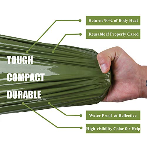Emergency Sleeping Bag Survival Bivy Sack Use as Emergency Blanket Lightweight Survival Gear for Outdoor Hiking Camping Keep Warm After Earthquakes, Hurricanes and Other disasters - color: Green-1P