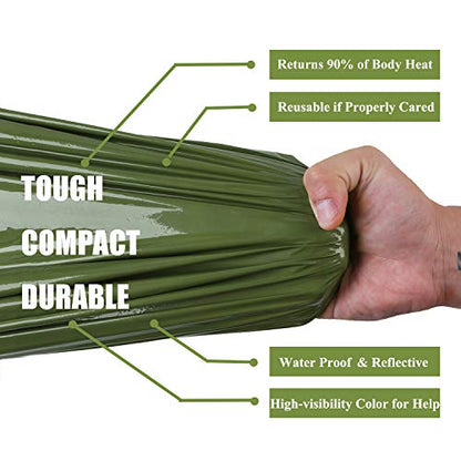Emergency Sleeping Bag Survival Bivy Sack Use as Emergency Blanket Lightweight Survival Gear for Outdoor Hiking Camping Keep Warm After Earthquakes, Hurricanes and Other disasters - color: Green-2P