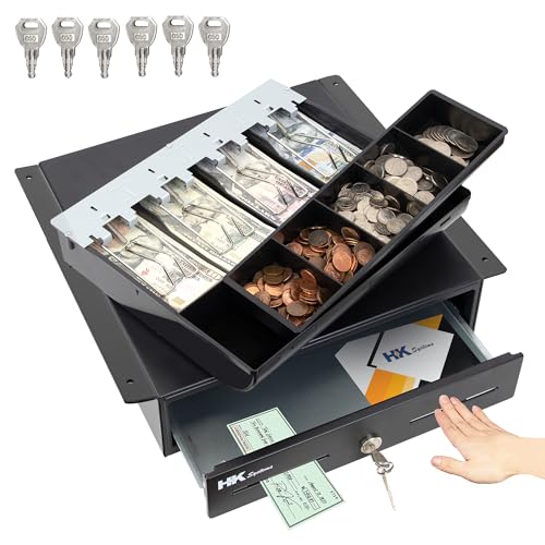 HK SYSTEMS 13" Heavy Duty Black "Push" Open Cash Drawer, 4B5C with Under Counter Mounting Metal bracket - size: 1. 13" Push Black